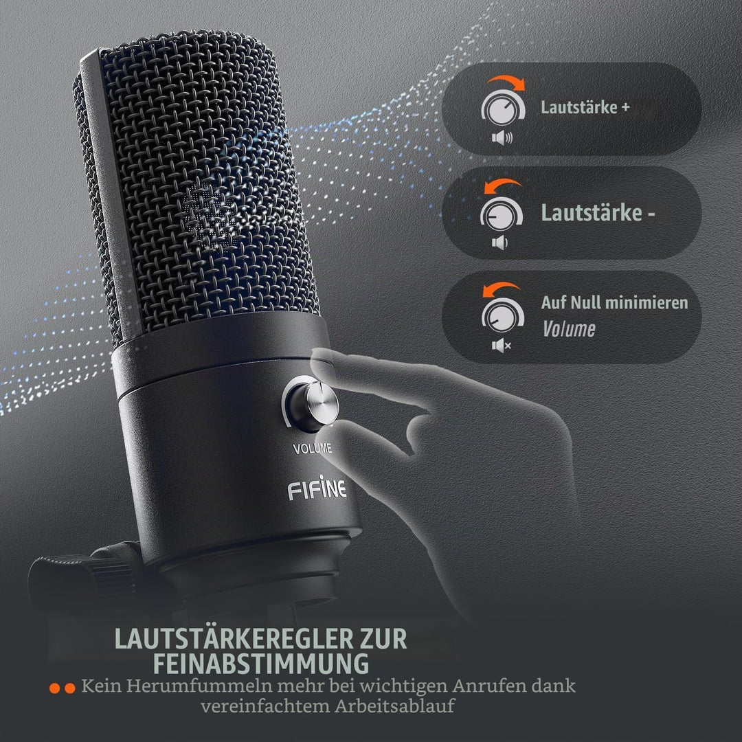 Fifine USB-Podcast-Kondensatormikrofon für Laptop, Keine Soundkarten-Schnittstelle und Phantomspeisu
