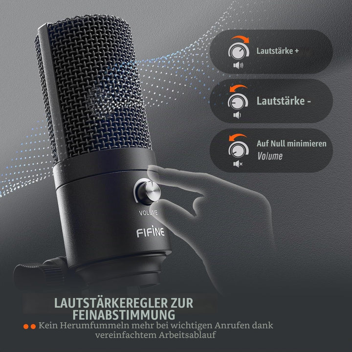 Fifine USB-Podcast-Kondensatormikrofon für Laptop, Keine Soundkarten-Schnittstelle und Phantomspeisu