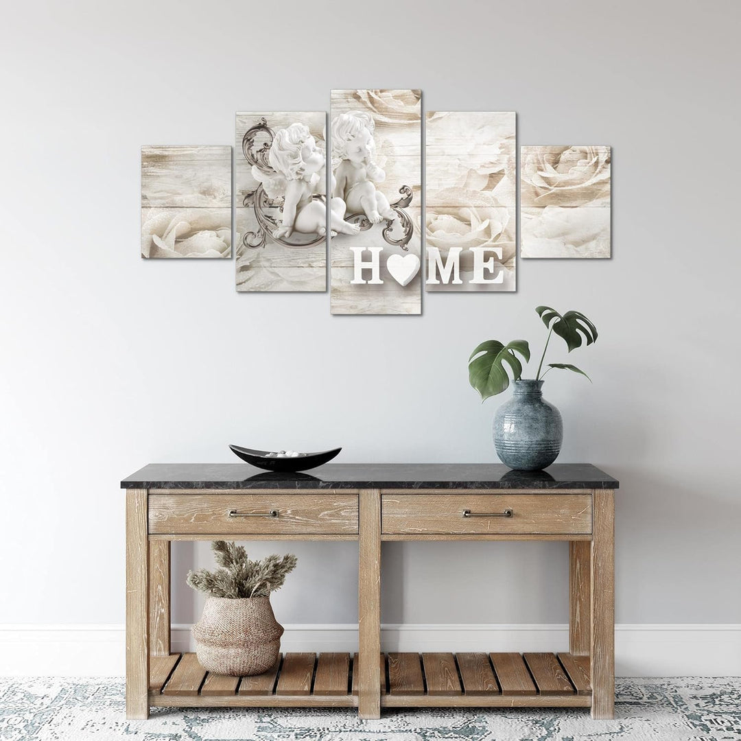 Runa Art Wandbilder Home Holz 5 Teilig Bild auf Vlies Leinwand Deko Wohnzimmer Engel Biege Braun 026