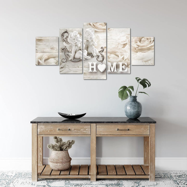Runa Art Wandbilder Home Holz 5 Teilig Bild auf Vlies Leinwand Deko Wohnzimmer Engel Biege Braun 026