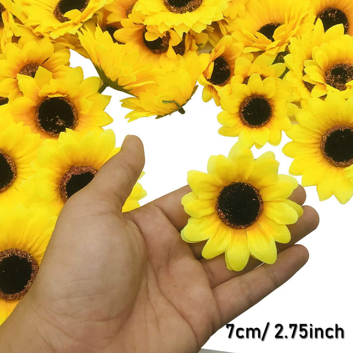 Woohome 120 Stück Künstliche Sonnenblumen 7CM und 9CM Kunstblumen Sonnenblumen Plastik Sonnenblume K