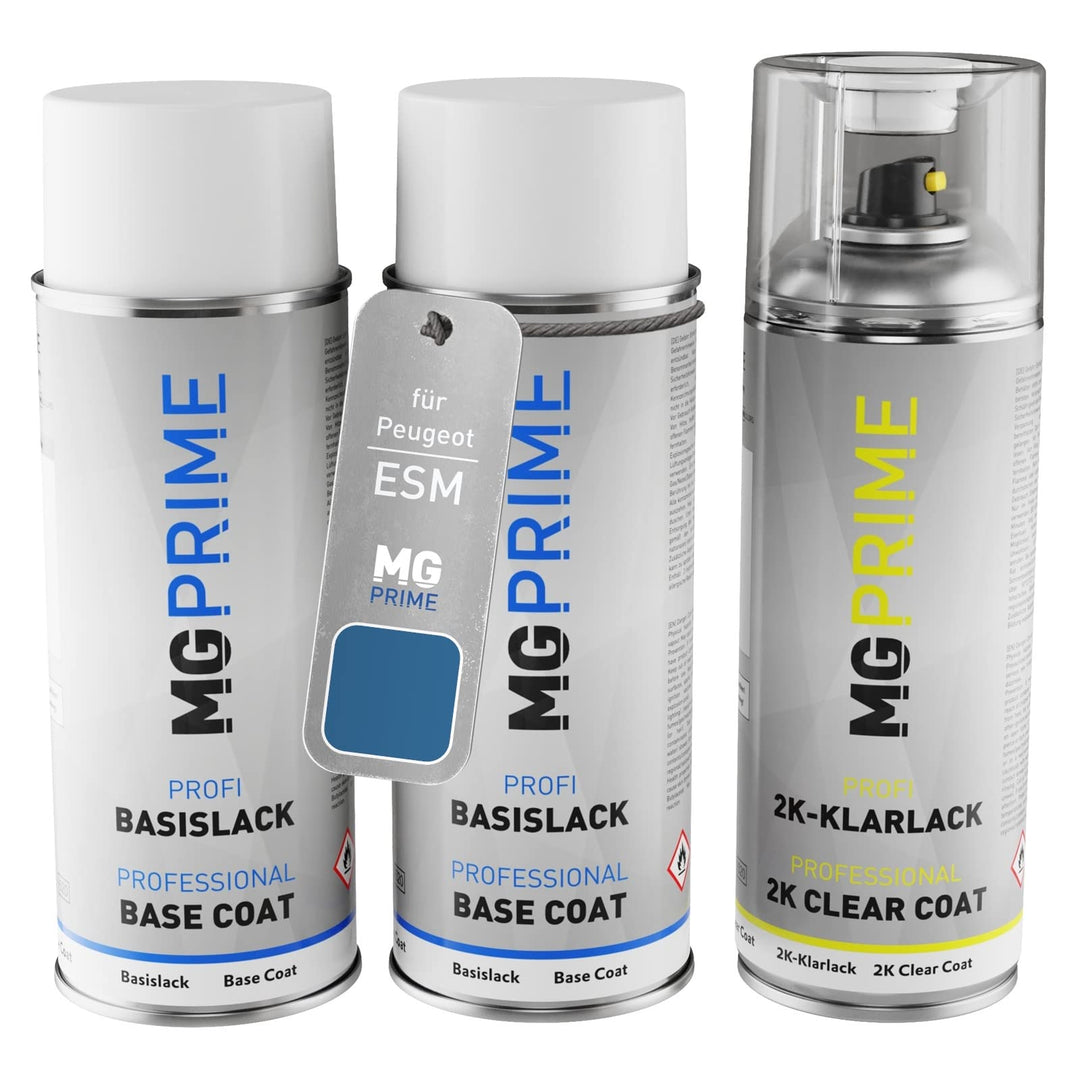 MG PRIME Autolack 2K Spraydosen Set für Peugeot ESM Bleu Vertigo Metallic/Vertigo Blau Metallic Grun