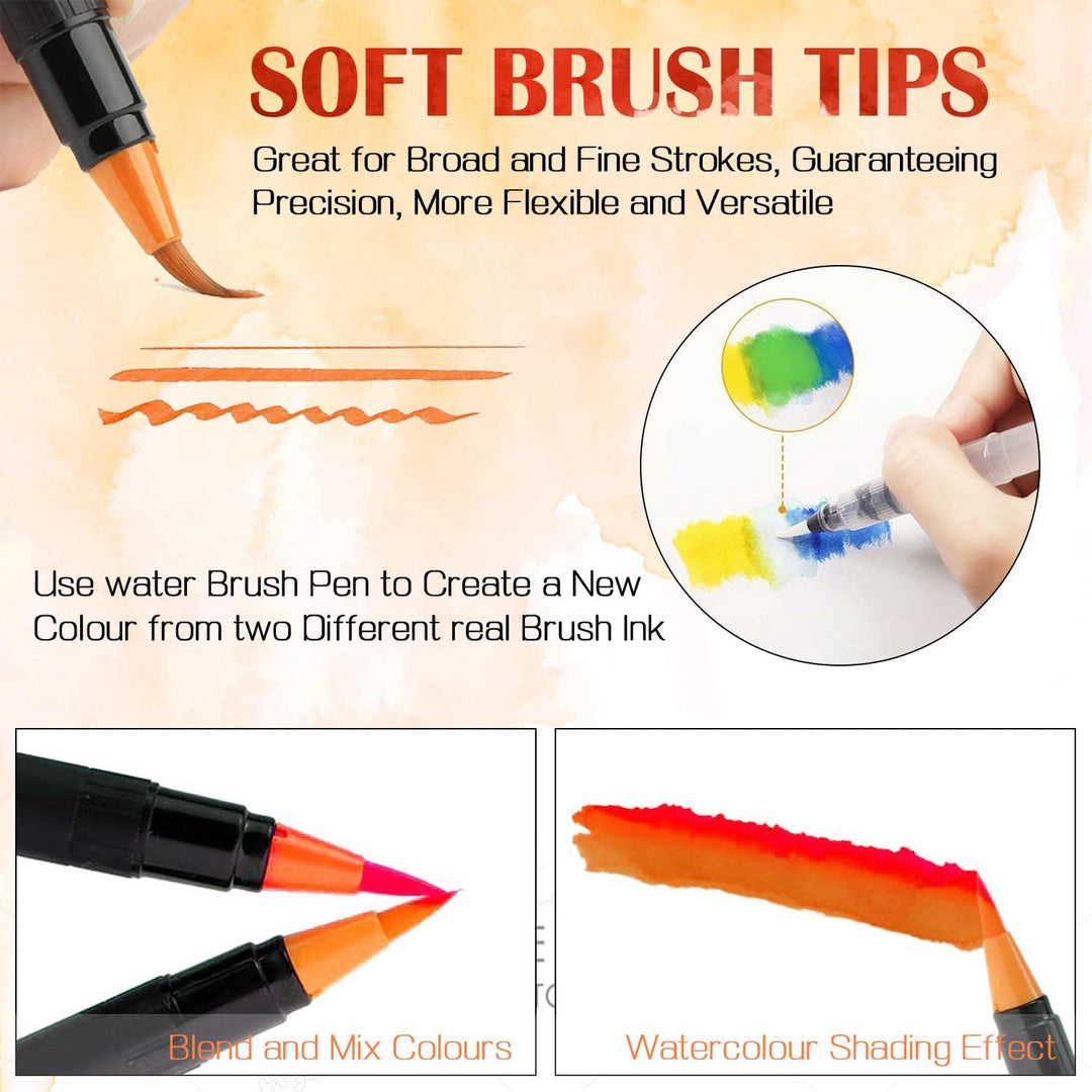 Amteker 24+1 Aquarellstifte Brush Pen Set, Malen, Pinselstifte mit Flexiblen Nylonspitzen, Wasserfar