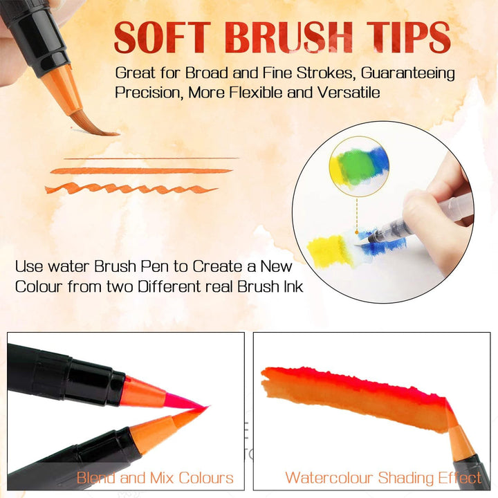 Amteker 24+1 Aquarellstifte Brush Pen Set, Malen, Pinselstifte mit Flexiblen Nylonspitzen, Wasserfar
