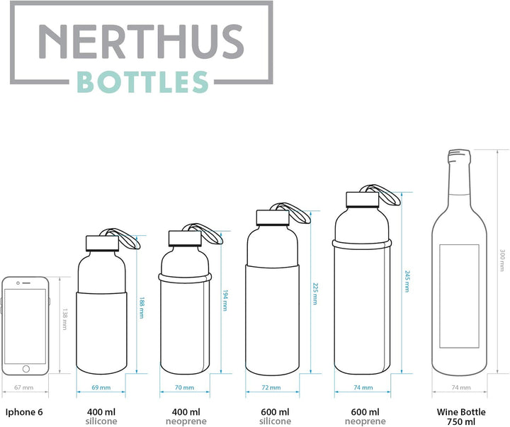 NERTHUS Fih Glasflasche Hülle, Neopren 400 Ml Grau (Packung mit 2)