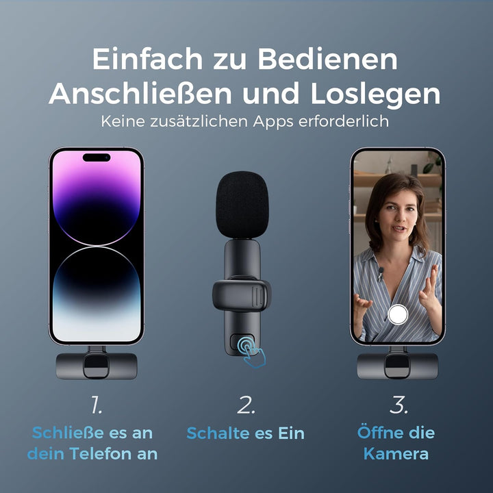 YRF Kabelloses Lavalier Mikrofon für iPhone, Mikrofon handy, mini Mikrofon, USB C/Lightning Mikrofon