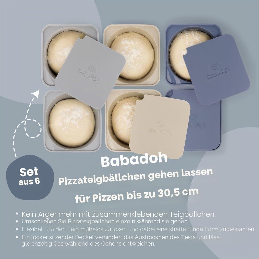 Babadoh Pizzateig-Proofing Silikonbehälter mit Deckel, Pizza-Zubehör, mehrfarbig, Blau (2 Teig, 2 Ra