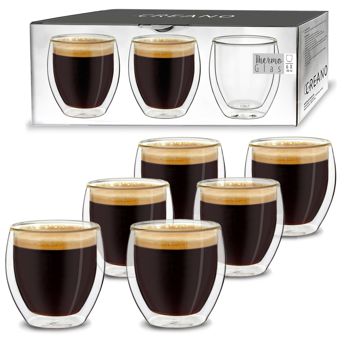 Creano doppelwandige Espresso-Gläser, 6er-Set 100ml, Mokkatassen, Thermo-Gläser mit Schwebe-Effekt S