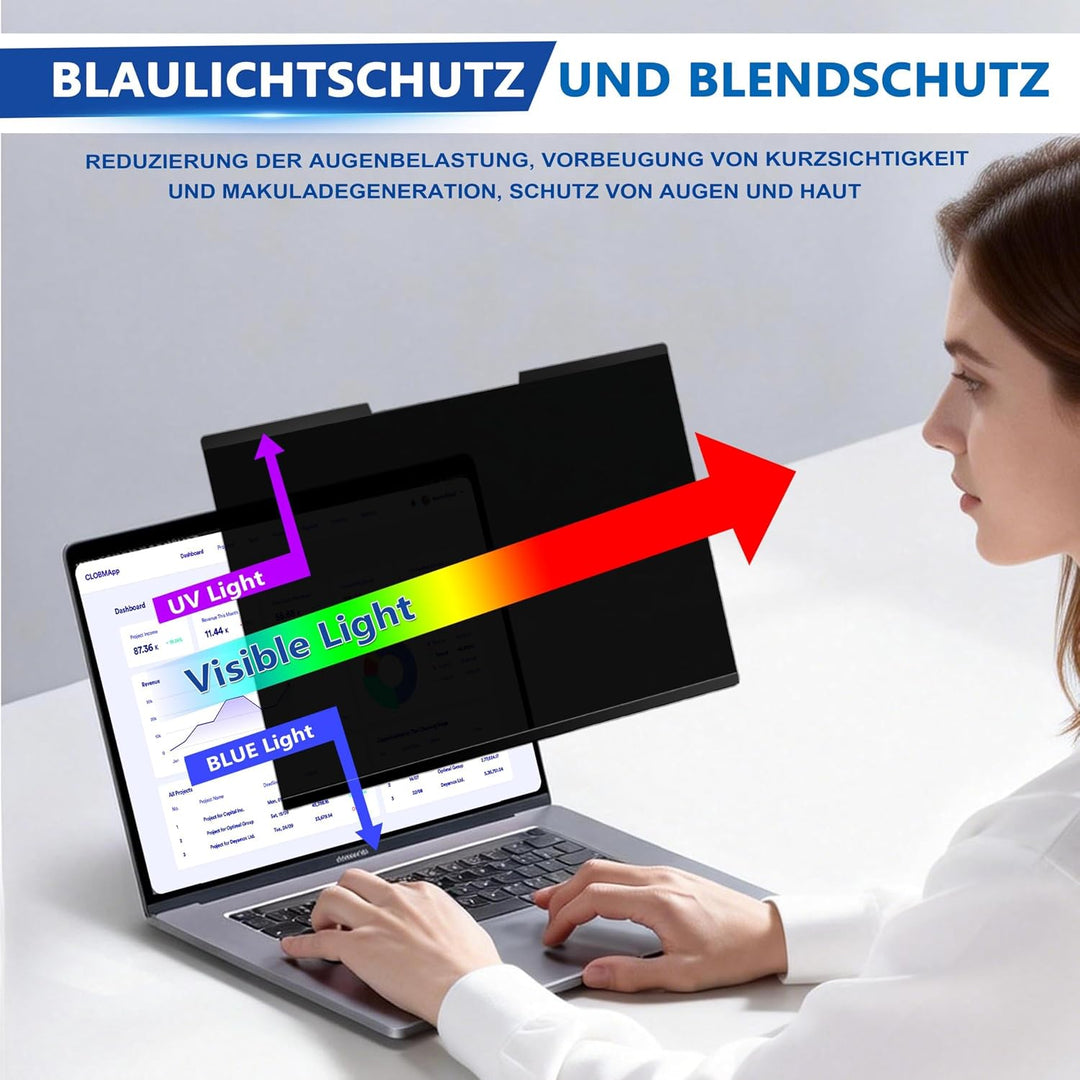 Magnetischer Laptop Blickschutzfolie 15,6 Zoll 16:9, Abnehmbarer Laptop Sichtschutzfilter und Blendf