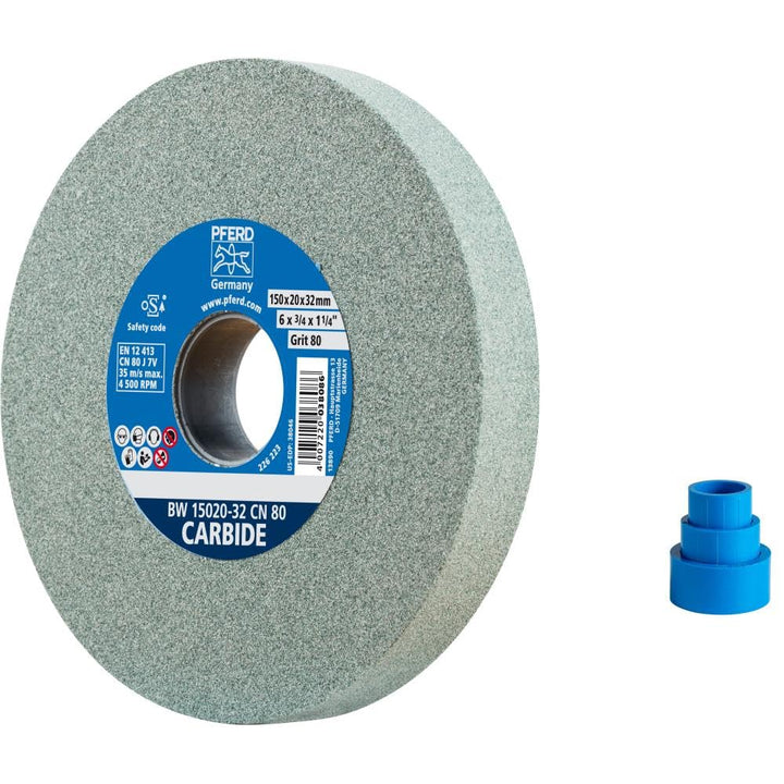 PFERD TOOLS Schleifbockscheibe CARBIDE, 150x20x32mm, SiC 80, 39009724 – Weiche, aggressive Schleifsc