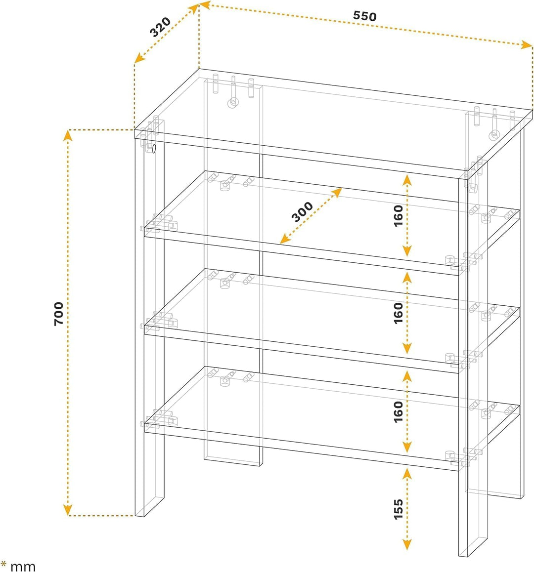 RICOO Schuhregal schmal und hoch 70x55x32cm Standregal Pressholz Betonoptik Grau WM039-BG, Schuhstän