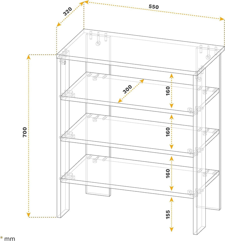 RICOO Schuhregal schmal und hoch 70x55x32cm Standregal Pressholz Betonoptik Grau WM039-BG, Schuhstän