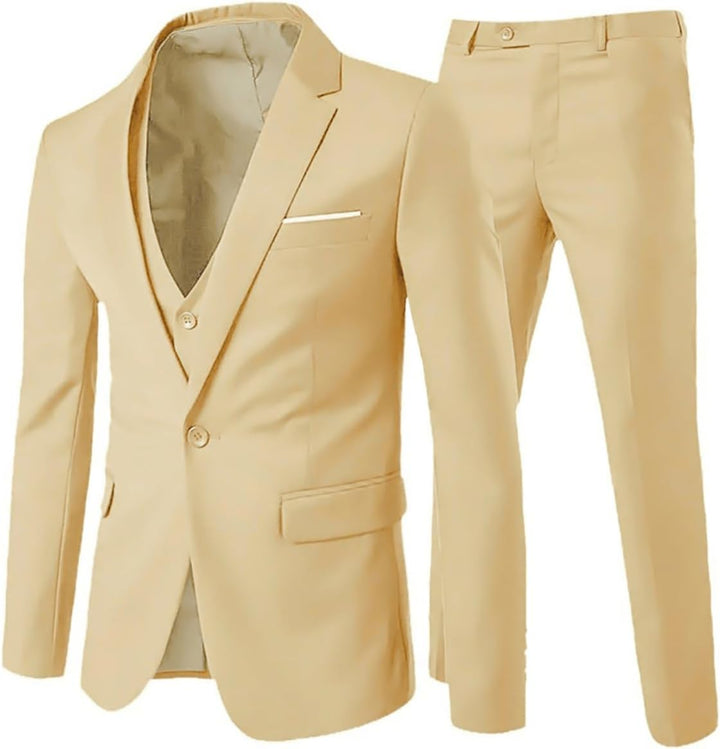 Anzug Herren Slim Fit 3 Teilig Anzüge Herrenanzug Sakko für Hochzeit Business M Beige, M Beige
