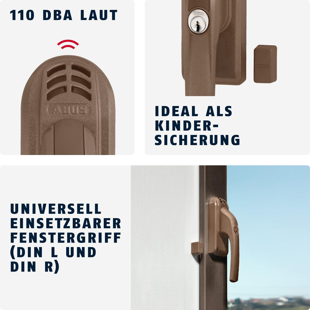 ABUS Abschliessbarer Fenstergriff FG300A AL0145 - Fensterknauf mit Druckzylinder und Alarmfunktion,