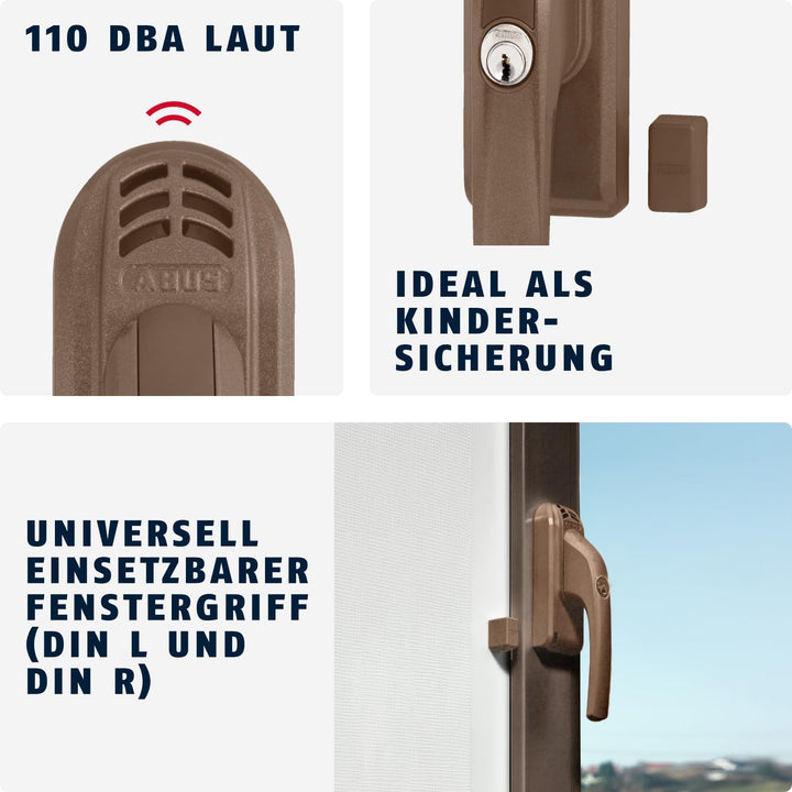 ABUS Abschliessbarer Fenstergriff FG300A AL0145 - Fensterknauf mit Druckzylinder und Alarmfunktion,
