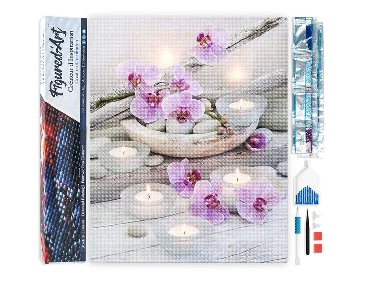 Figured'Art Diamond Painting Erwachsene 40x50cm Ganze Leinwand gerollt Blumen und Kerzen 5D Bilder E