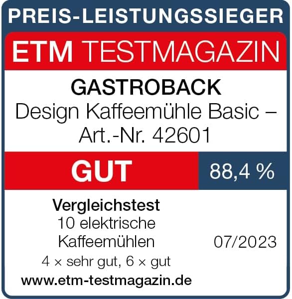 Gastroback 42601 Design Kaffeemühle Basic, Edelstahl-Schneidemesser-System, Mahlgradeinstellung mit