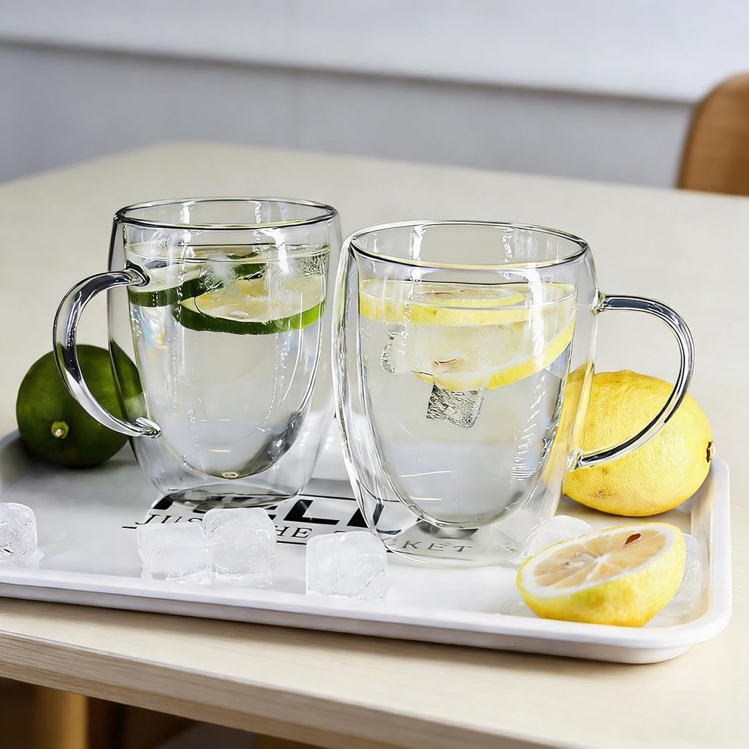 350ml Kaffeeglas Latte Macchiato Gläser mit Henkel, 4-Stück Teeglas Doppelwandige Gläser, Borosilika