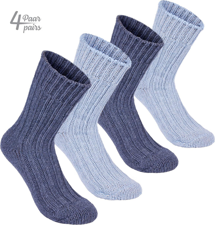 Brubaker 4 Paar Alpaka Socken sehr dick flauschig und warm - reine Alpakawolle 35-38 Blautöne, 35-38