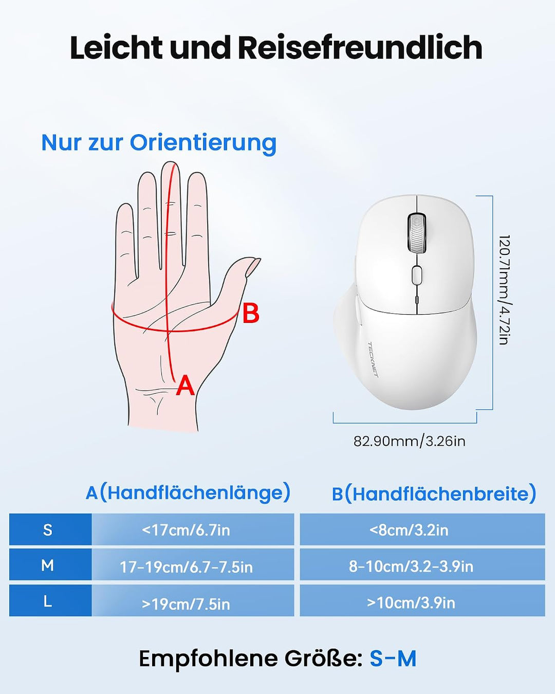 TECKNET Bluetooth Maus Wiederaufladbar, Ergonomische Daumenauflage | Tri-Modi: BT5.0/3.0 + 2.4G, 480