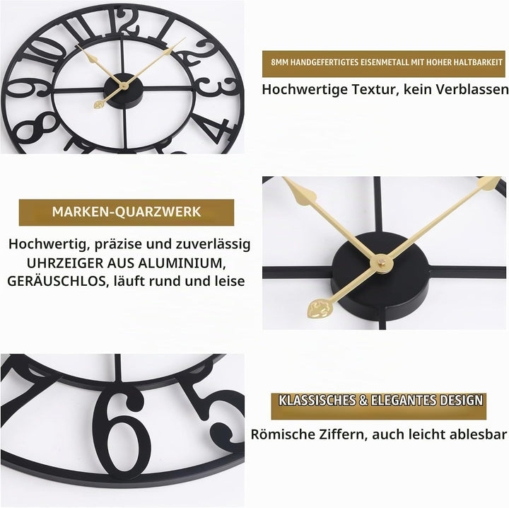 Grosse Wanduhr Modern Nahezu Lautlos Ohne Tickgeräusche -80cm Durchmesser Wanduhren Modern Wohnzimme