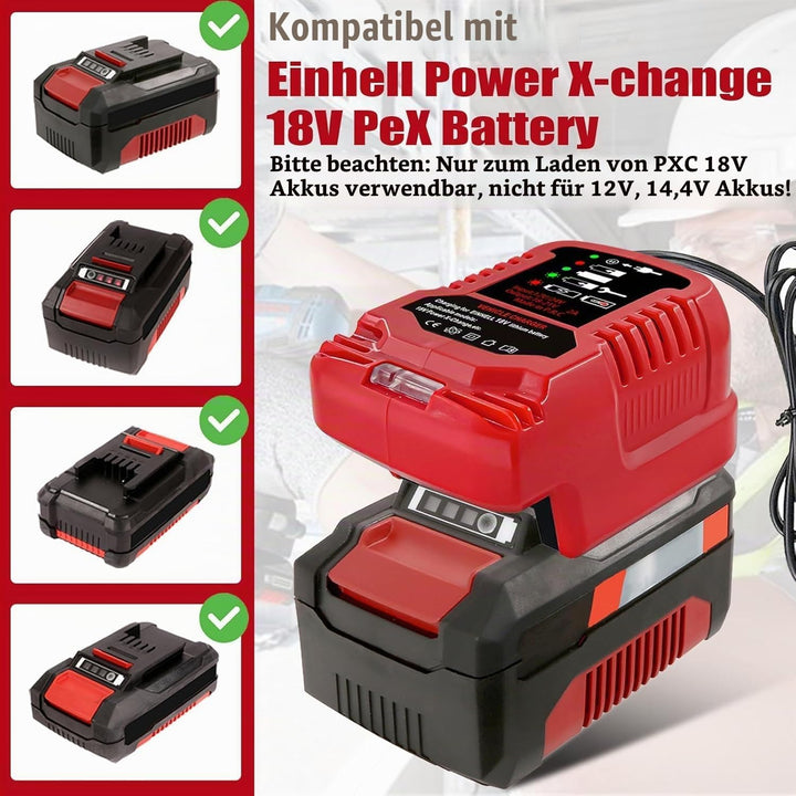 Auto Ladegerät für Einhell 18V Akku, Mini -Ladegerätersatz für Einhell 18 Volt PXC Batterie 4511396
