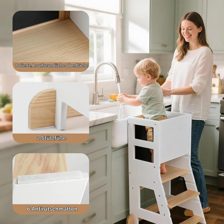 KIDINIX Kinder Lernturm ab 1 Jahr, Learning Tower mit magnetischem Whiteboard und Abnehmbarer Kreide