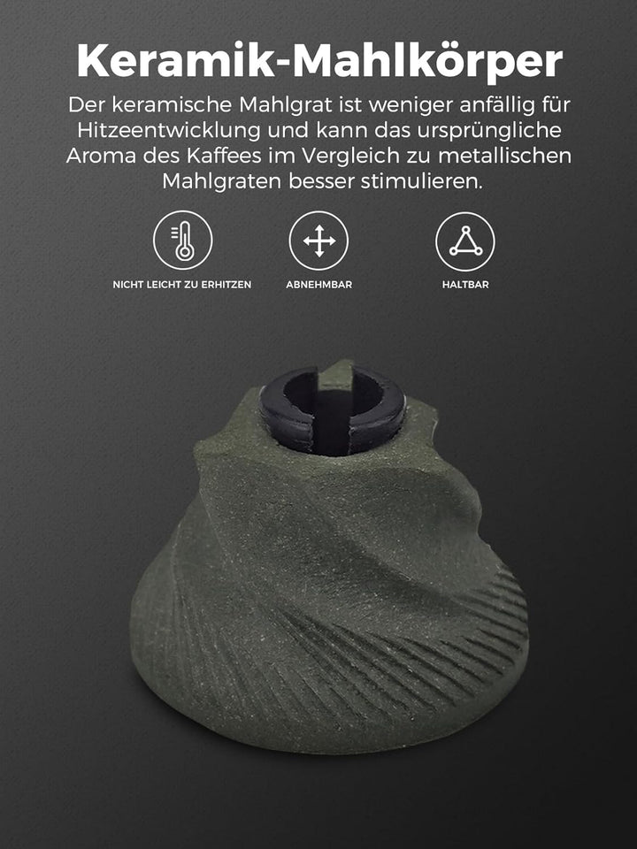 Kaffeemühle Manuell,Keramikmahlwerk mit 20 g Fassungsvermögen,Einstellbare Mahlgrad Einstellung,Hand