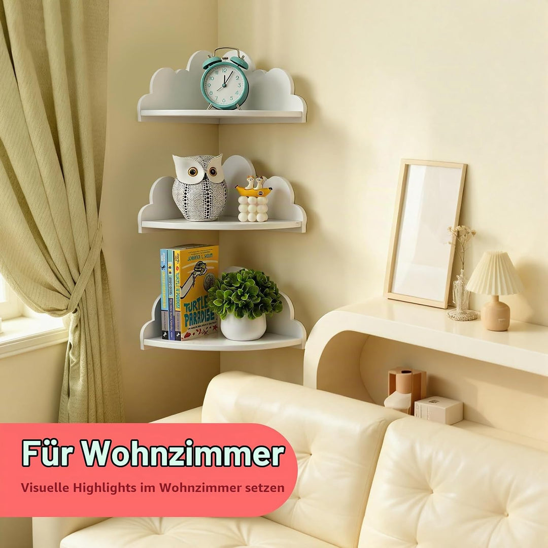 Gieanoo Wolke Corner Regale Set von 3, weisse Wandregale für Kinderzimmer, Schlafzimmer, Wohnzimmer