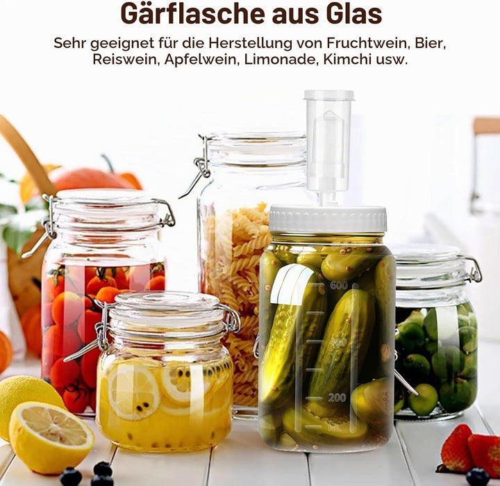 LUPATDY 2 Stück Fermentierglas 1L/32oz, Fermentiergläser mit Gärventil, Breiter Mund Fermentiergläse
