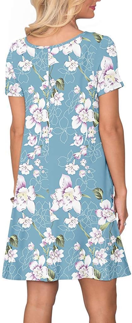 AUSELILY Damen Kleider Sommer Kurzarm Shirtkleider Kurz Sommerkleider Leicht Freizeitkleid mit Tasch