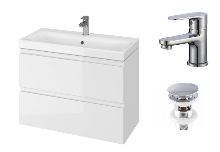 VBChome Badmöbel 80 cm Weiss mit Armatur und Pop-up ventil Waschbecken mit Unterschrank Waschtisch 2
