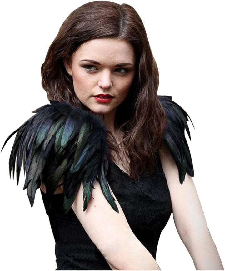 keland Damen Gothic Feder Epauletten Umhang Schal Schulterumhang Schultertuch für Halloween Cosplay