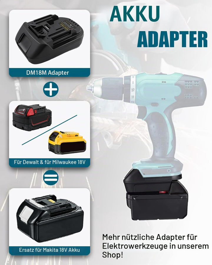TPDL Adapter für Dewalt 18V Akku zu Geeignet für Makita Werkzeuge, und für Milwaukee M18 Li-Ion Akku