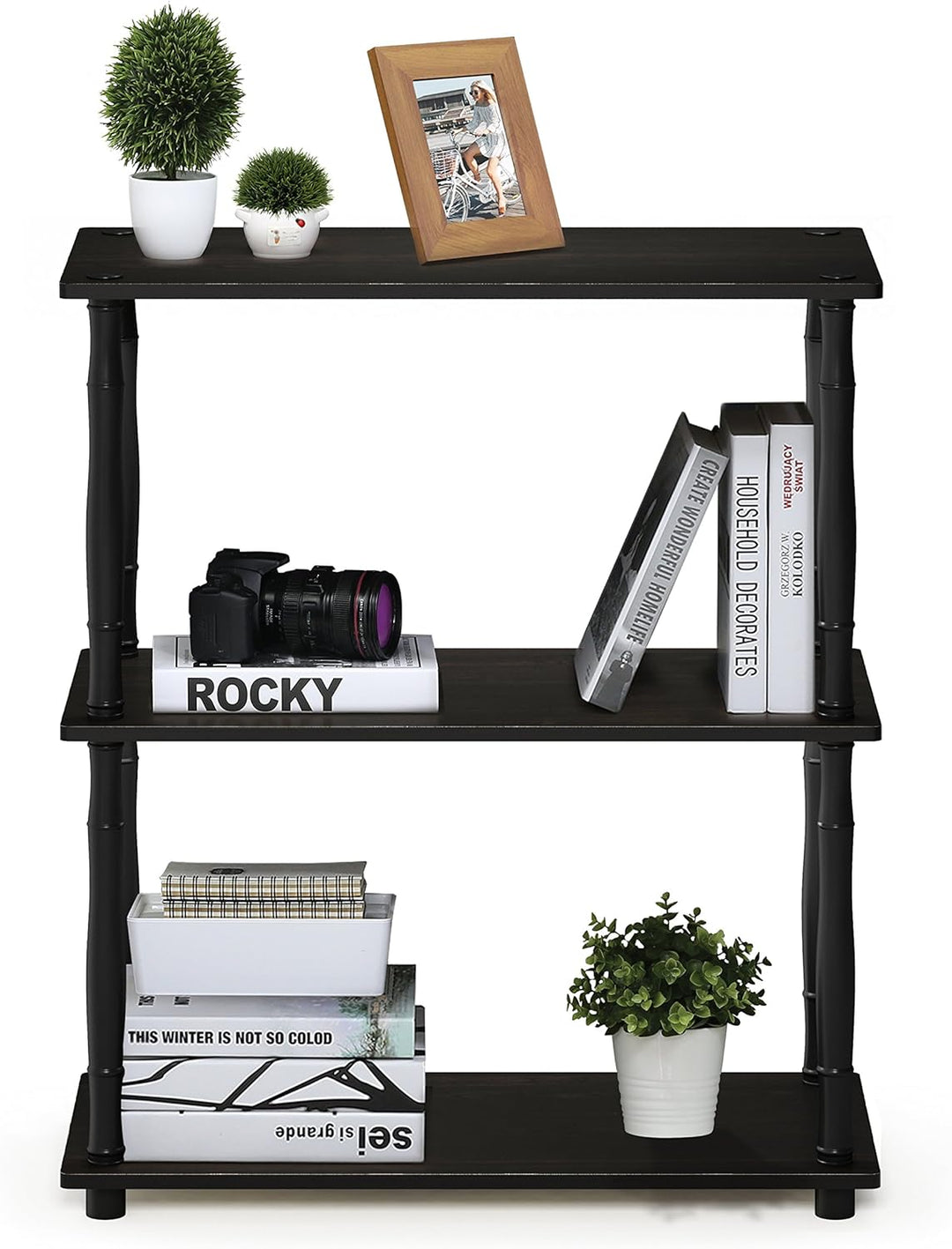 Furinno kompaktes Mehrzweck-Regal mit 3 Ebenen, holz, Espresso/Schwarz, 29.46 x 59.94 x 75.18 cm Esp