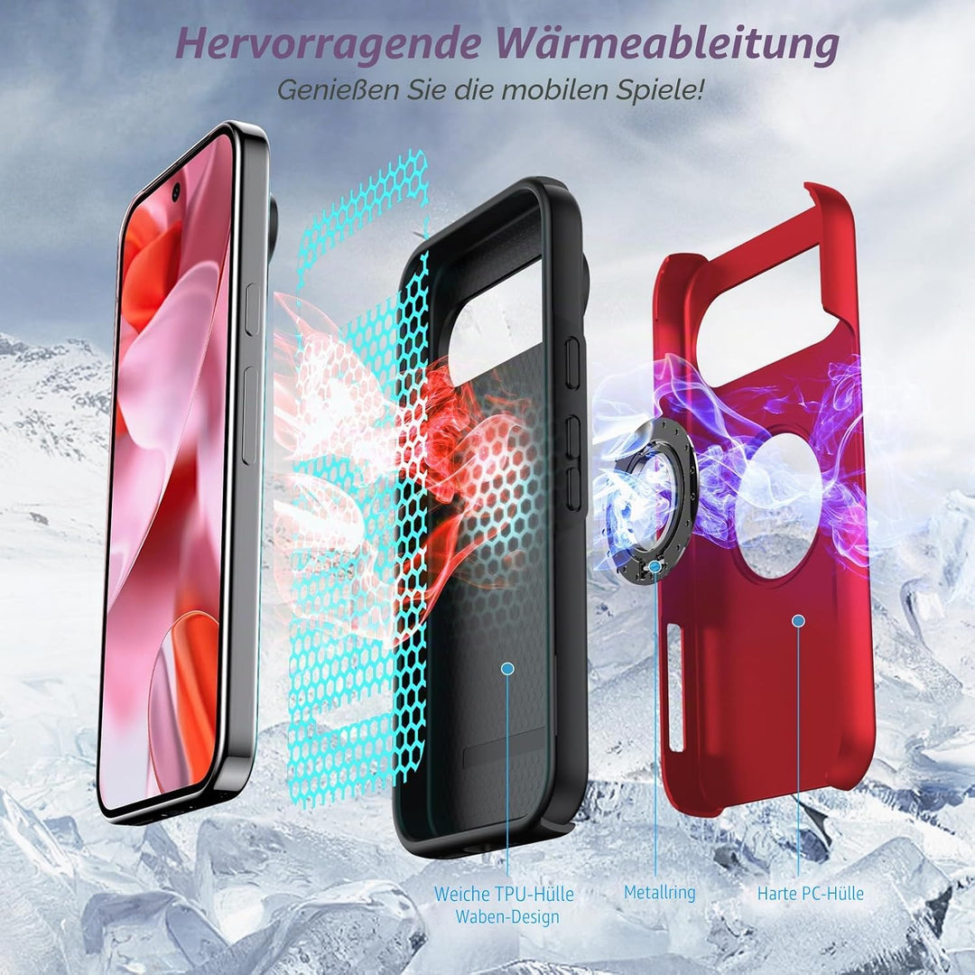 Anqrp Hiddenian Serier Hülle für Google Pixel 9/9 Pro, [Eingebetteter Ständer] [Wärmeableitung] Schw