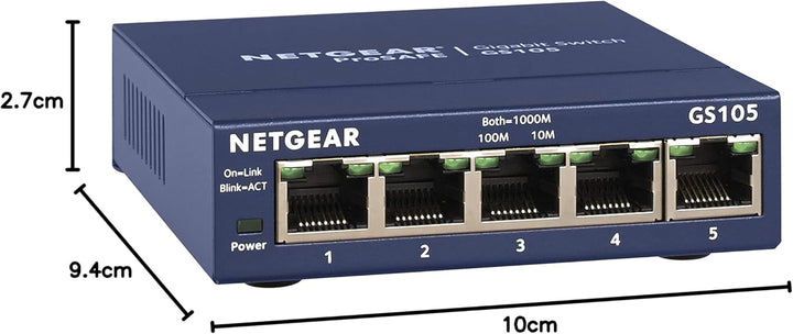 NETGEAR GS105GE LAN Switch 5 Port Netzwerk Switch (Plug-and-Play Gigabit Switch LAN Splitter, LAN Ve