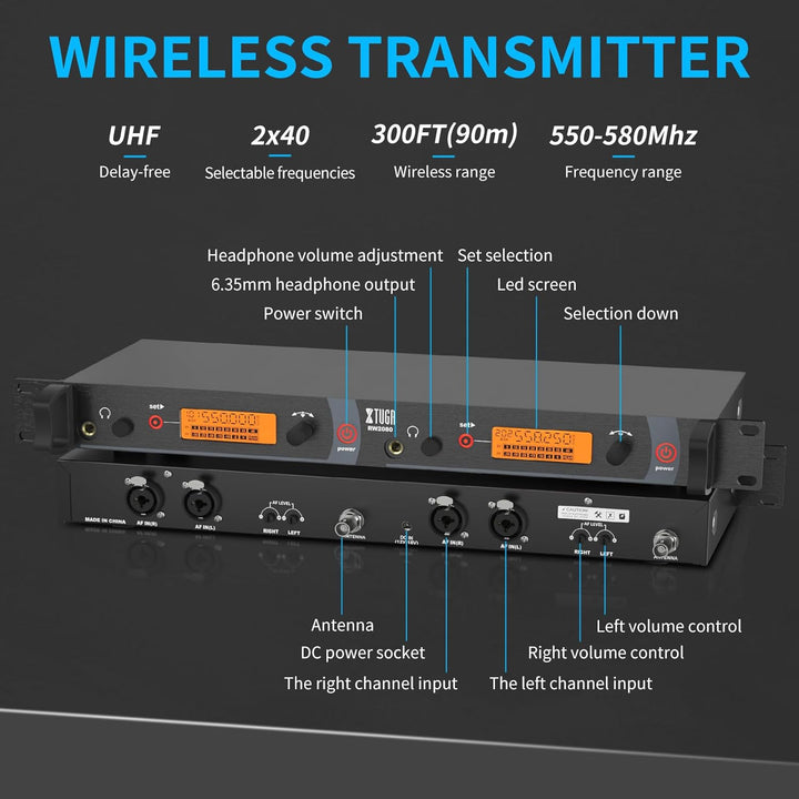 XTUGA RW2080 Rocket Audio Ganzmetall Wireless In-Ear Monitor System 2 Kanal 4 Bodypack Überwachung m