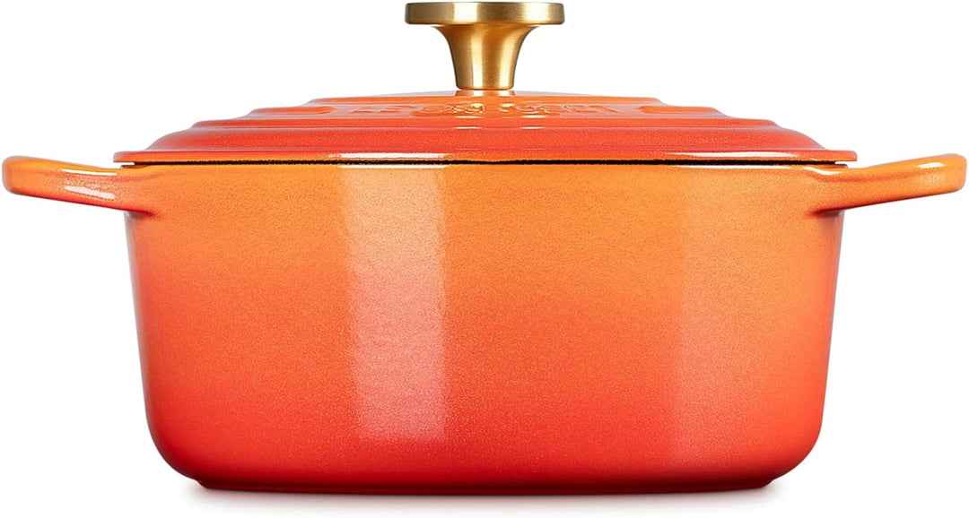 Le Creuset Signature Schmortopf, emailliertes Gusseisen, rund, 4,5 qt, Orange mit neuem Knauf Orange