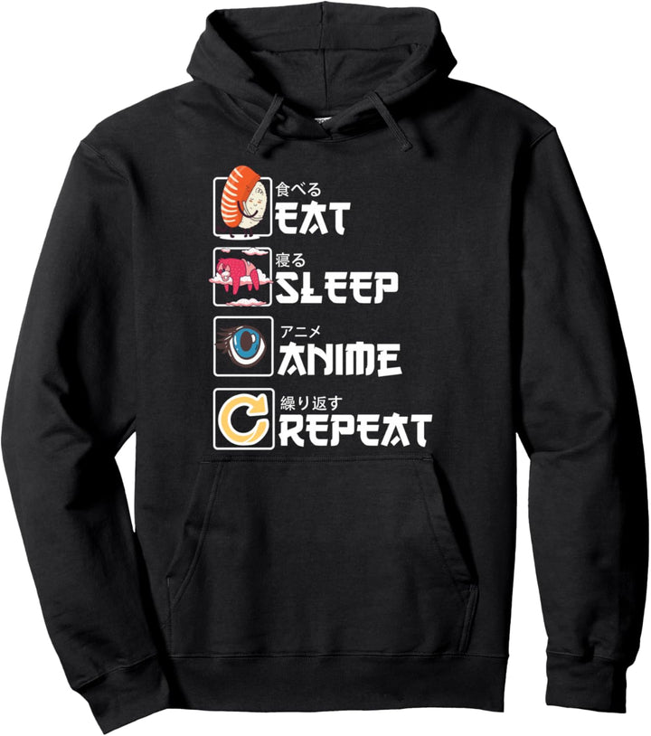 Manga Kawaii Sushi Japan - Eat Sleep Anime Repeat - Anime Pullover Hoodie