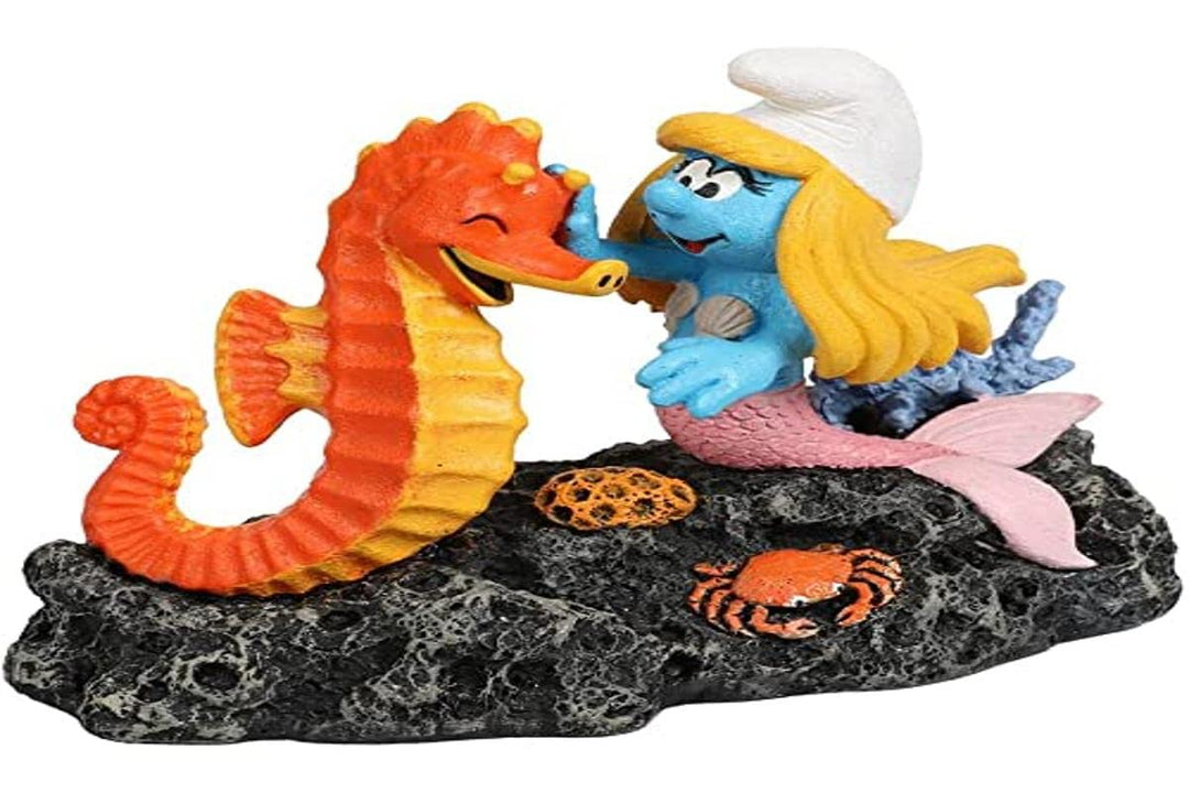 Aquadella, Figur Schlümpfe unter Wasser, Seepferdchen, sehr detailliert und aus Polyesterharz, ungif