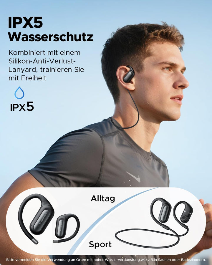truefree EarFit DS1 Open-Ear Kopfhörer, Filigraner Ohrhaken Sport Ohrhörer, Kabellos Bluetooth 6.0 E