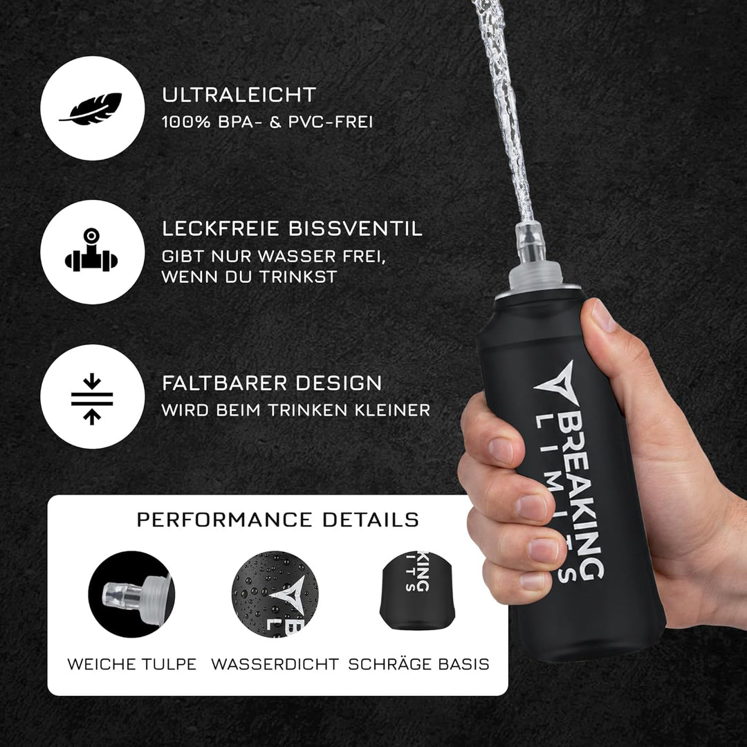 BREAKING LIMITS Soft Flask 500ml - Trinkflasche Faltbar - Faltbare Softflask für Laufweste, Laufen &