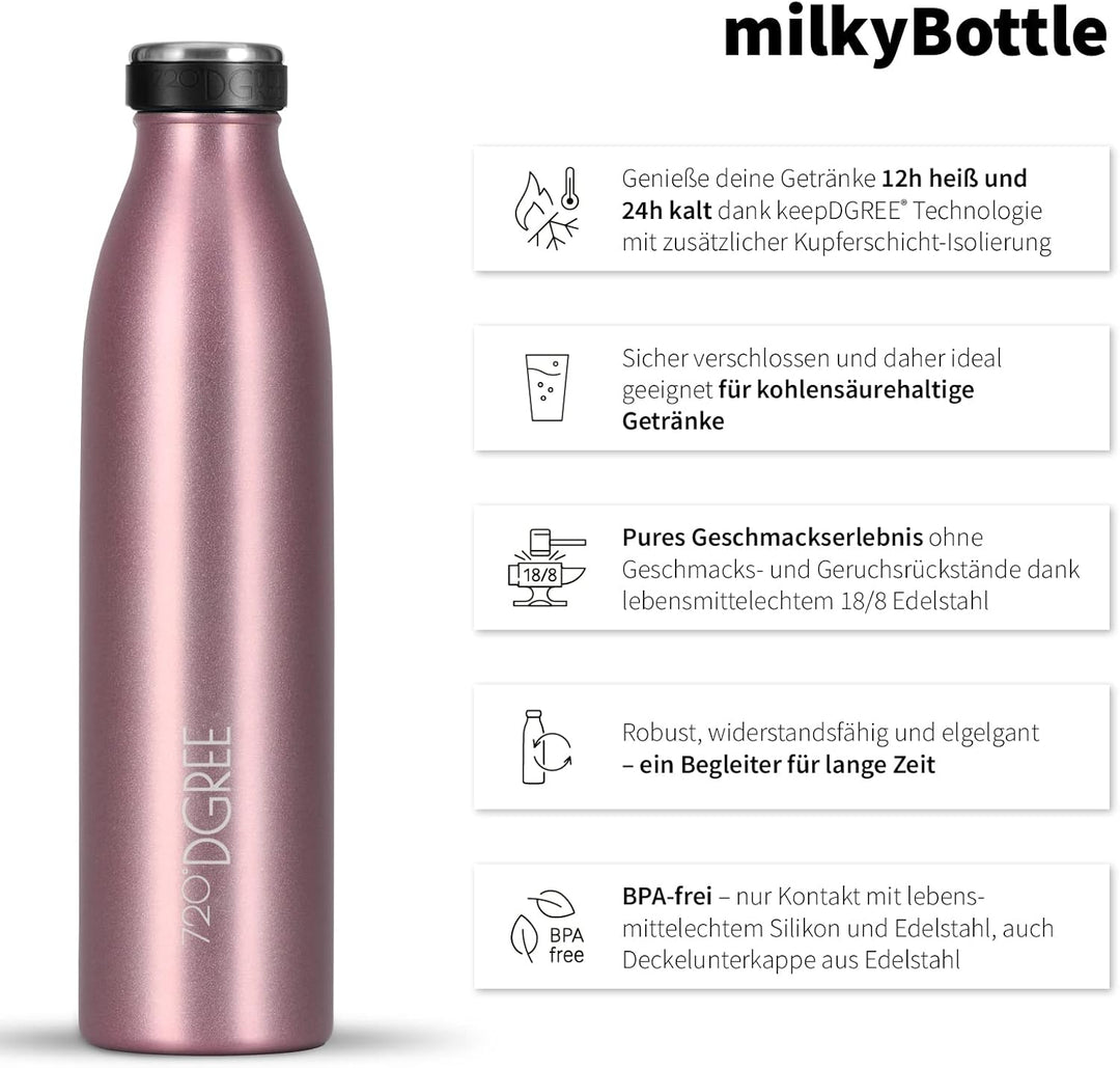 720°DGREE Edelstahl Trinkflasche “milkyBottle” - 500ml - Perfekt für Kinder, BPA-Frei, Auslaufsicher