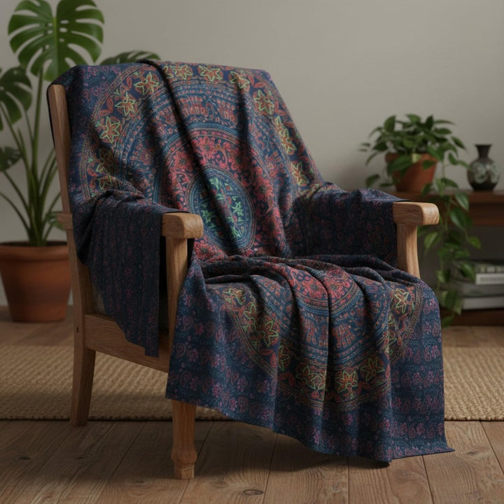 GURU SHOP Indisches Mandala Tuch, Wandtuch, Tagesdecke Mandala Druck 220x150 cm - Blau/rot, Blau/Rot