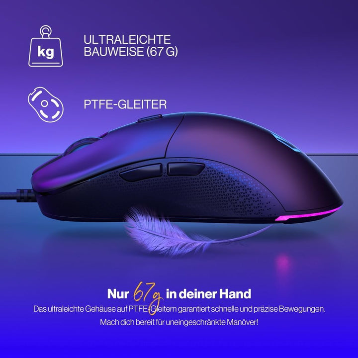 ENDORFY GEM, Leichte Gaming-Maus, Leichte Gaming-Maus (67 g), PixArt PMW3325 Sensor, 8000 DPI, Kailh