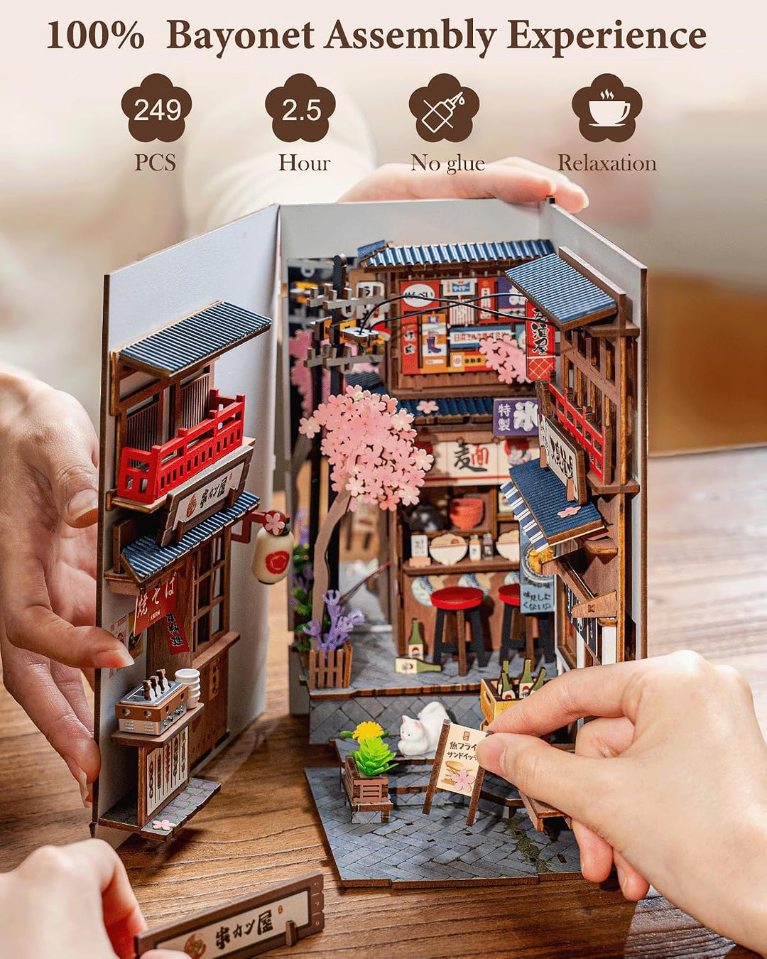 Rolife Book Nook Kit Sakura Weinallee Booknook Japanischer Stil Izakaya DIY Miniaturhaus Kit für Erw