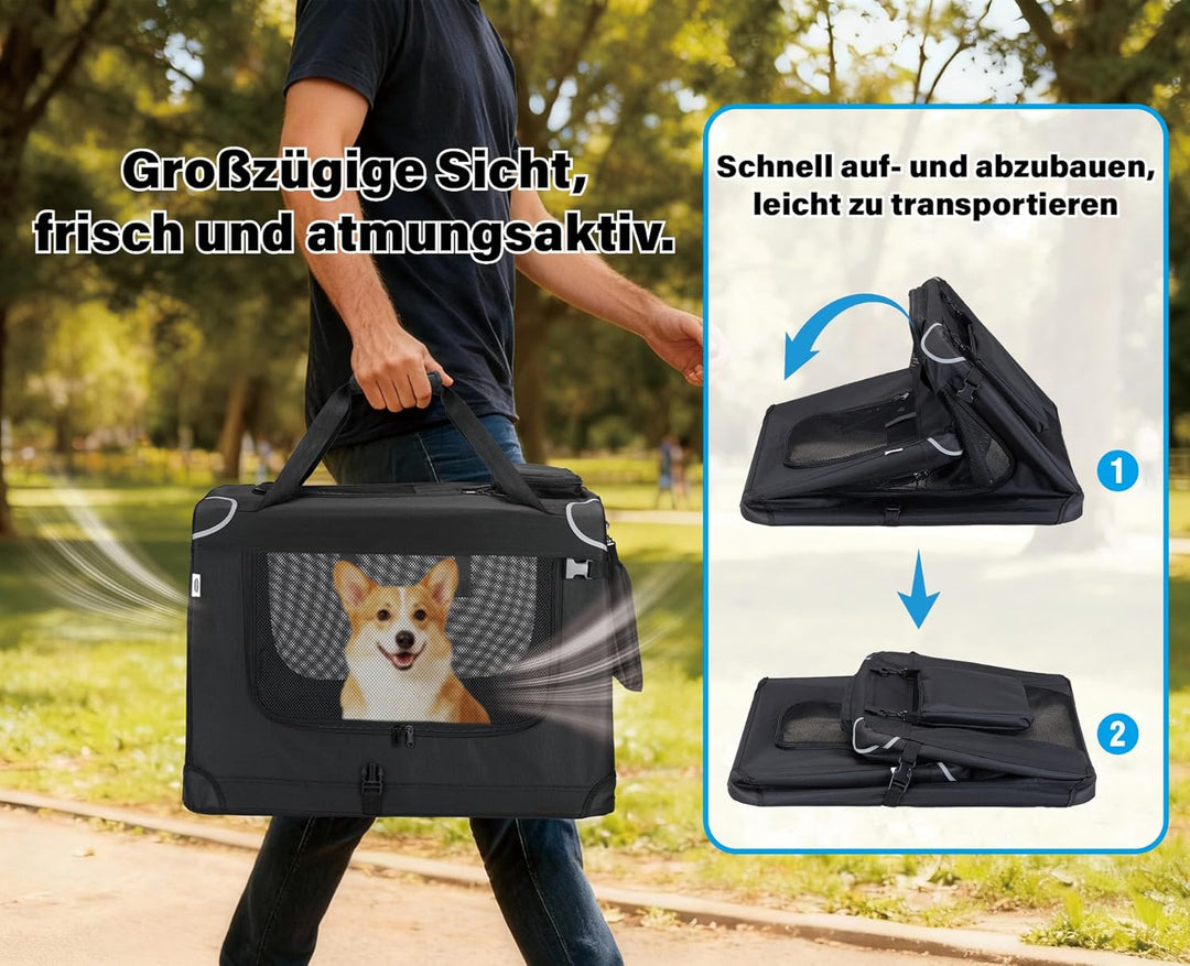Zedelmaier Hundebox Faltbar Hundetransportbox, XL 81x58x56cm, robust Transportbox für Hund &amp; Katze G