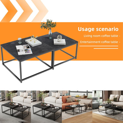 FATIVO Couchtisch Schwarz Marmor Wohnzimmertisch: beistelltisch 2er Set modern sofatisch quadratisch