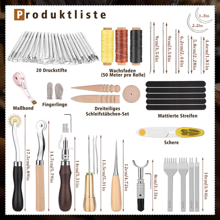 Ekalee 50 Stücke Leder Werkzeuge und Zubehör Set, Leder DIY Set, Leder Werkzeug Set mit Aufbewahrung
